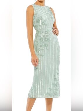 Mac Duggal Embellished Sea Foam Mint Green Sleeveless Midi Dress